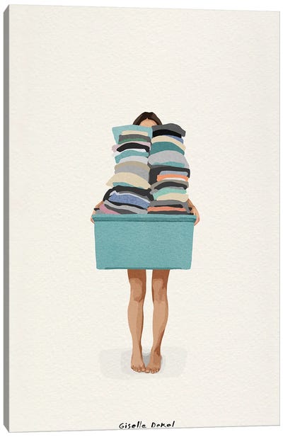 Laundry Basket Canvas Art Print - Teal Art