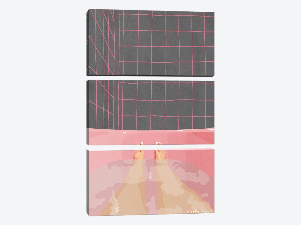 Pink Bathroom by Giselle Dekel 3-piece Canvas Print