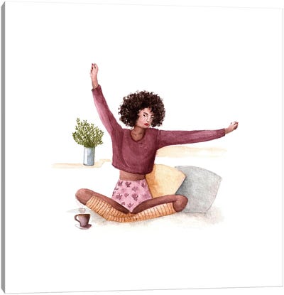 Stretching And Coffee Canvas Art Print - Gisele Oliveiraf
