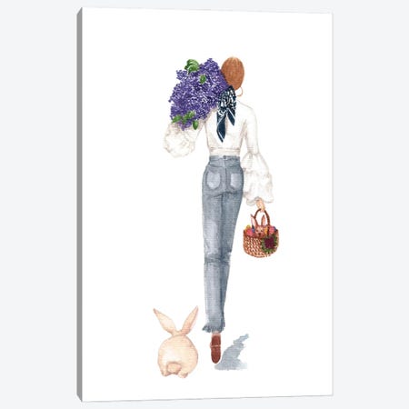 Rabbits And Flowers Canvas Print #GSL57} by Gisele Oliveiraf Canvas Wall Art