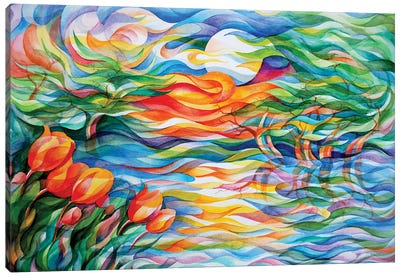 Sunset And Tulips Canvas Art Print - Gerardo Segismundo