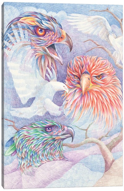 Rulers Of The Sky Canvas Art Print - Buzzard & Hawk Art
