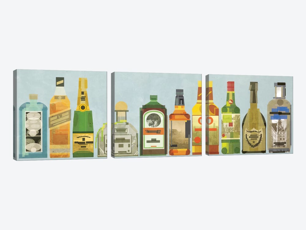 Liquor Bottles Pano by 5by5collective 3-piece Canvas Wall Art