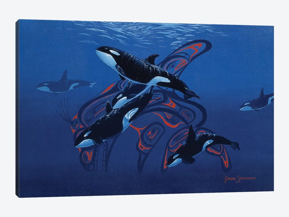 Blue Orcas by Graeme Stevenson 1-piece Art Print