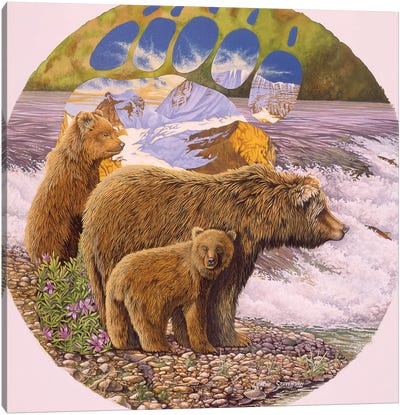 Down At The Stream Canvas Art Print - Brown Bear Art