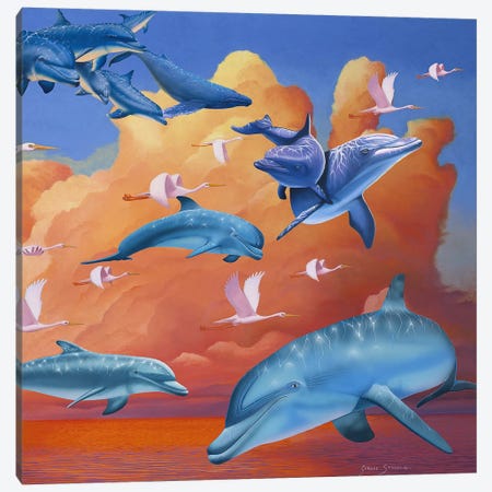 Dolphins Clouds Canvas Print #GST77} by Graeme Stevenson Canvas Artwork
