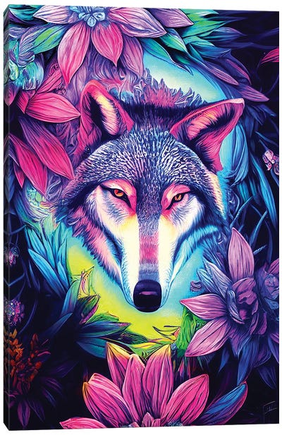 Colourful Wolf Canvas Art Print - Gloria Sánchez