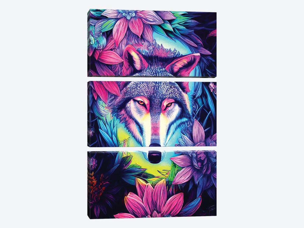 Colourful Wolf by Gloria Sánchez 3-piece Canvas Print