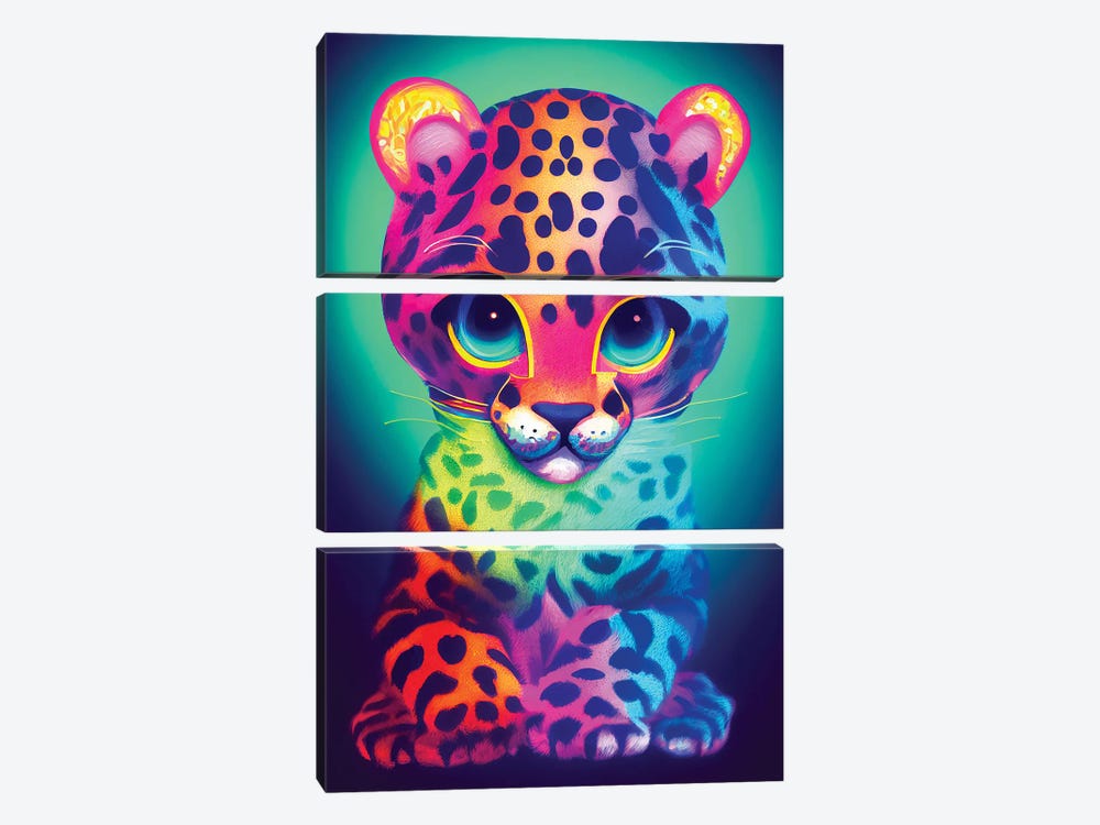 Neon Baby Leopard by Gloria Sánchez 3-piece Canvas Art