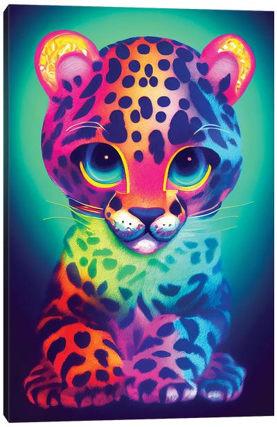 Neon Baby Leopard Canvas Art Print - Leopard Art