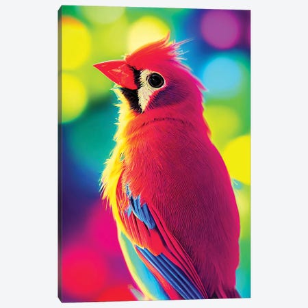 Neon Cardinal Bird Canvas Print #GSZ50} by Gloria Sánchez Canvas Print