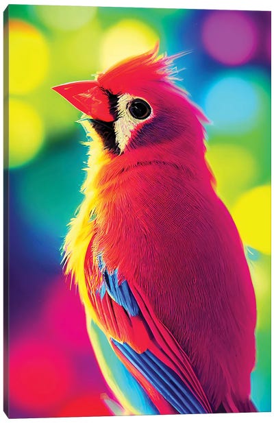 Neon Cardinal Bird Canvas Art Print - Gloria Sánchez