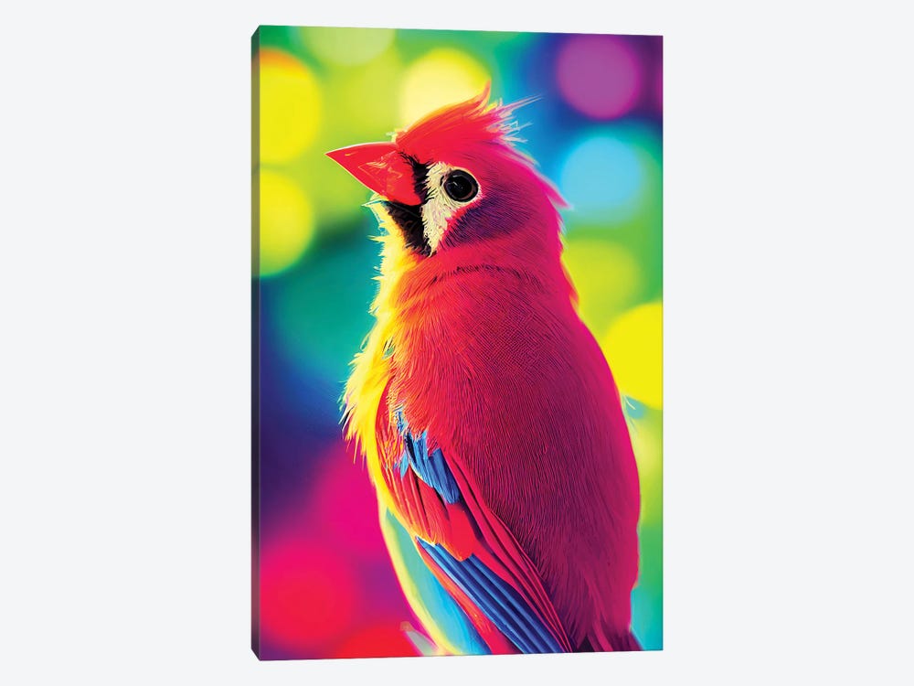 Neon Cardinal Bird by Gloria Sánchez 1-piece Canvas Art Print