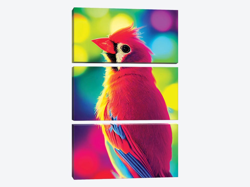 Neon Cardinal Bird by Gloria Sánchez 3-piece Art Print