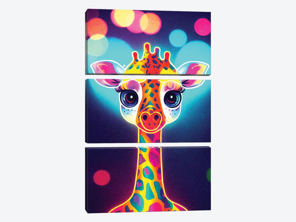 Neon Giraffe by Gloria Sánchez 3-piece Canvas Art Print