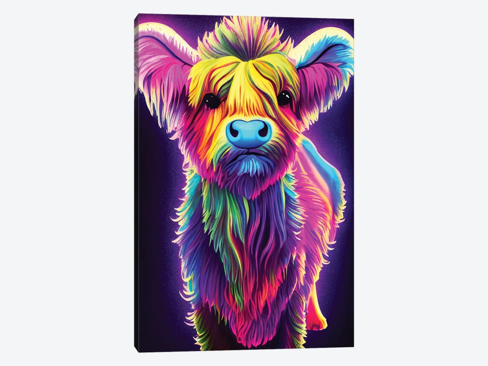Neon Highland Cow by Gloria Sánchez 1-piece Canvas Wall Art