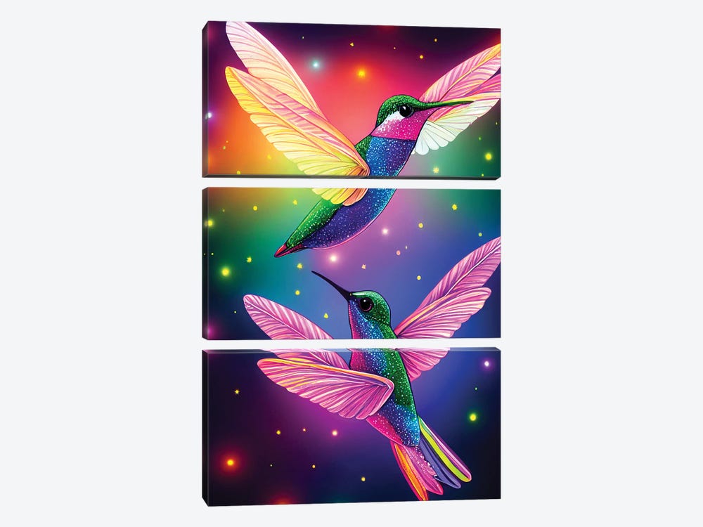 Neon Hummingbirds by Gloria Sánchez 3-piece Canvas Art Print