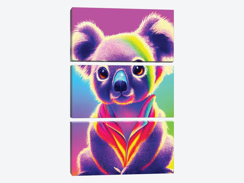 Neon Koala by Gloria Sánchez 3-piece Canvas Wall Art