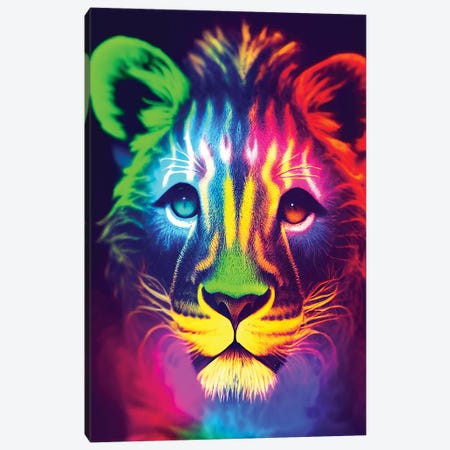 Neon Lion Canvas Print #GSZ63} by Gloria Sánchez Canvas Art