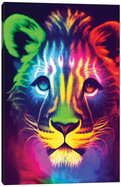 Neon Lion Canvas Art Print - Gloria Sánchez