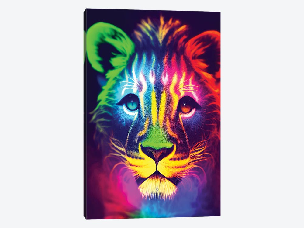Neon Lion 1-piece Canvas Print