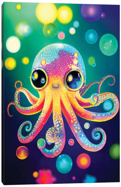 Neon Octopus Canvas Art Print - Octopus Art