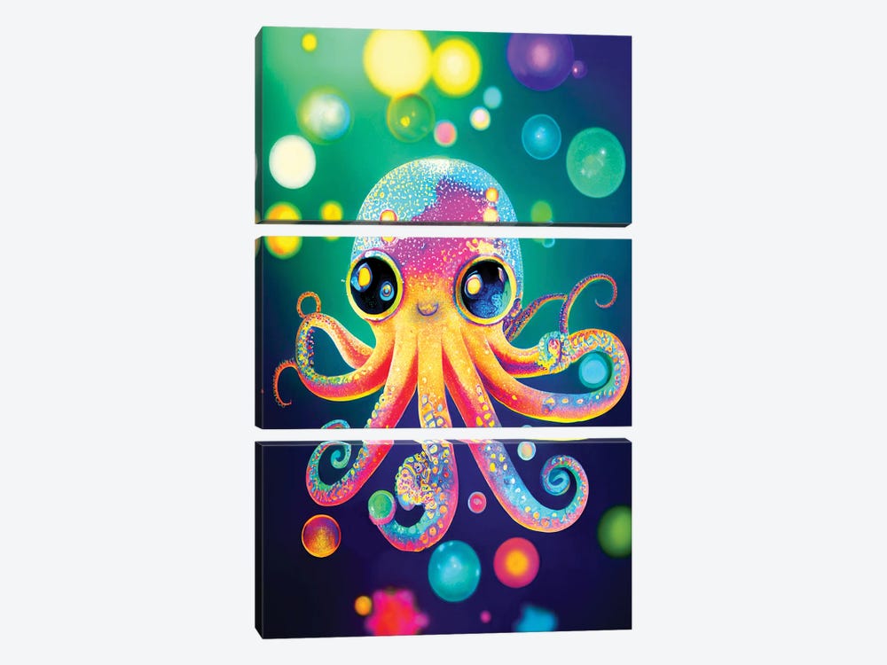 Neon Octopus by Gloria Sánchez 3-piece Canvas Art Print
