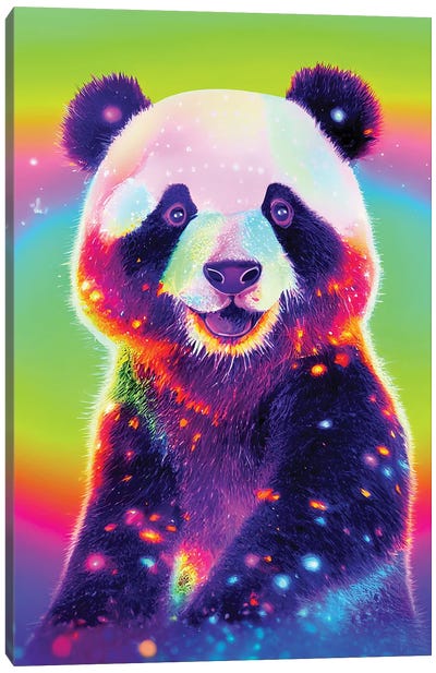 Neon Panda Bear Canvas Art Print - Panda Art