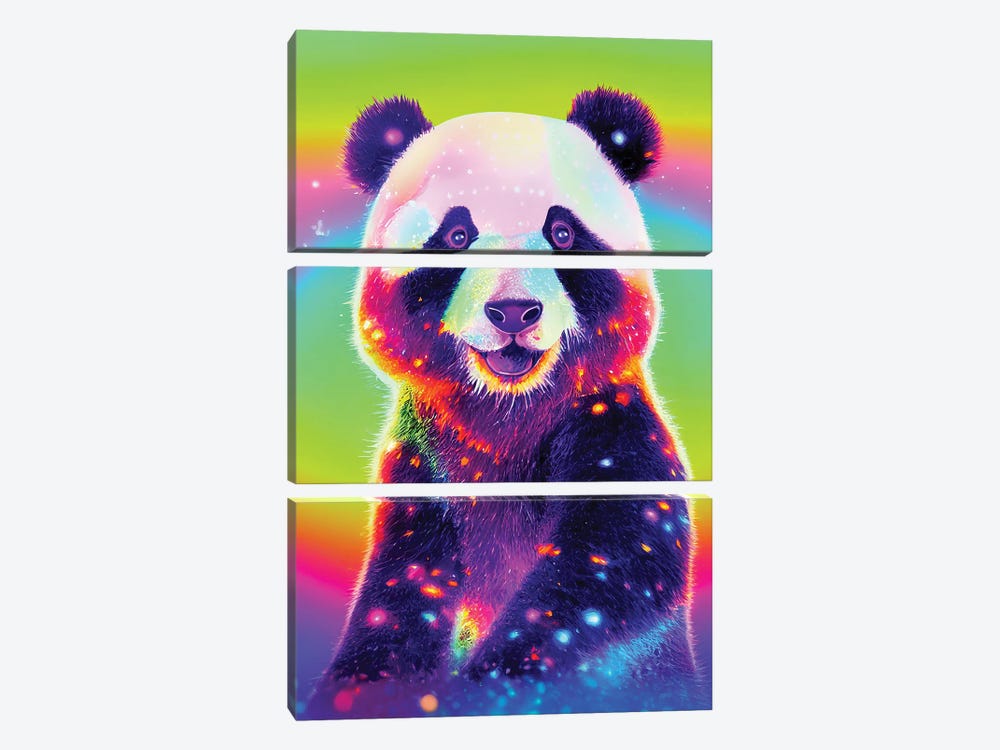 Neon Panda Bear by Gloria Sánchez 3-piece Canvas Print