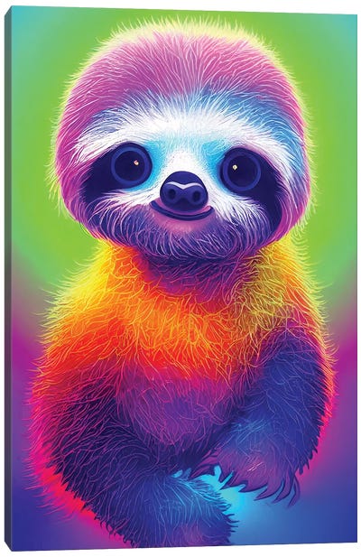 Neon Sloth Canvas Art Print - Sloth Art