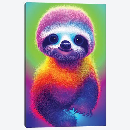 Neon Sloth Canvas Print #GSZ68} by Gloria Sánchez Canvas Artwork