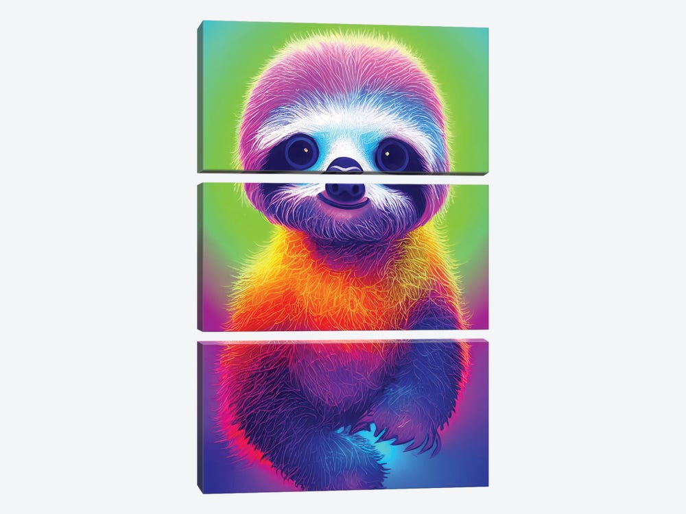 Neon Sloth by Gloria Sánchez 3-piece Canvas Art