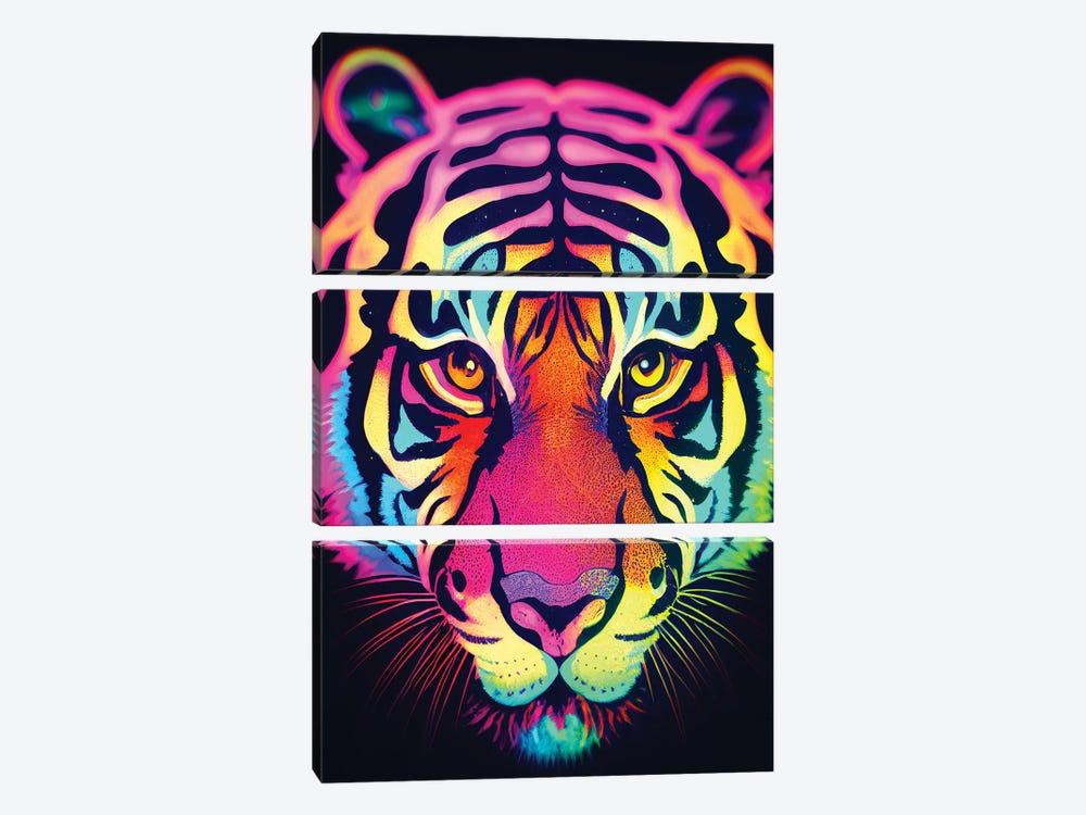 Neon Tiger by Gloria Sánchez 3-piece Canvas Print