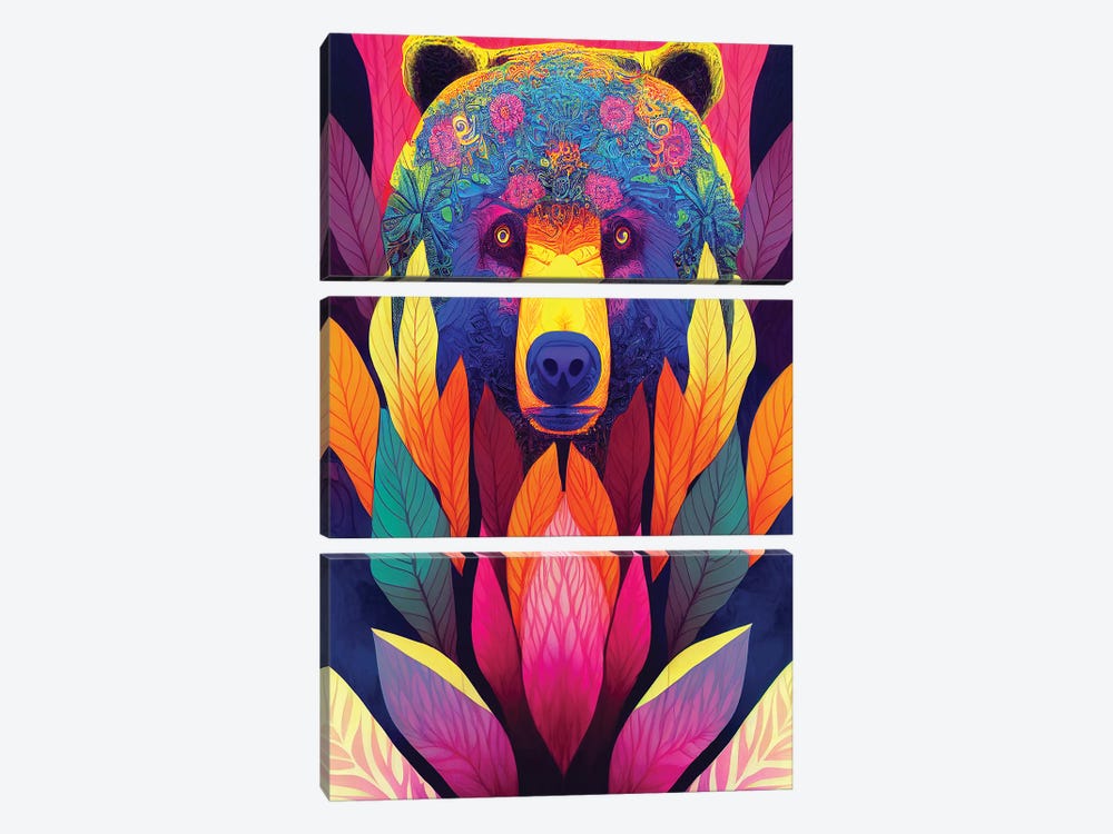 Colourful Bear by Gloria Sánchez 3-piece Canvas Art Print