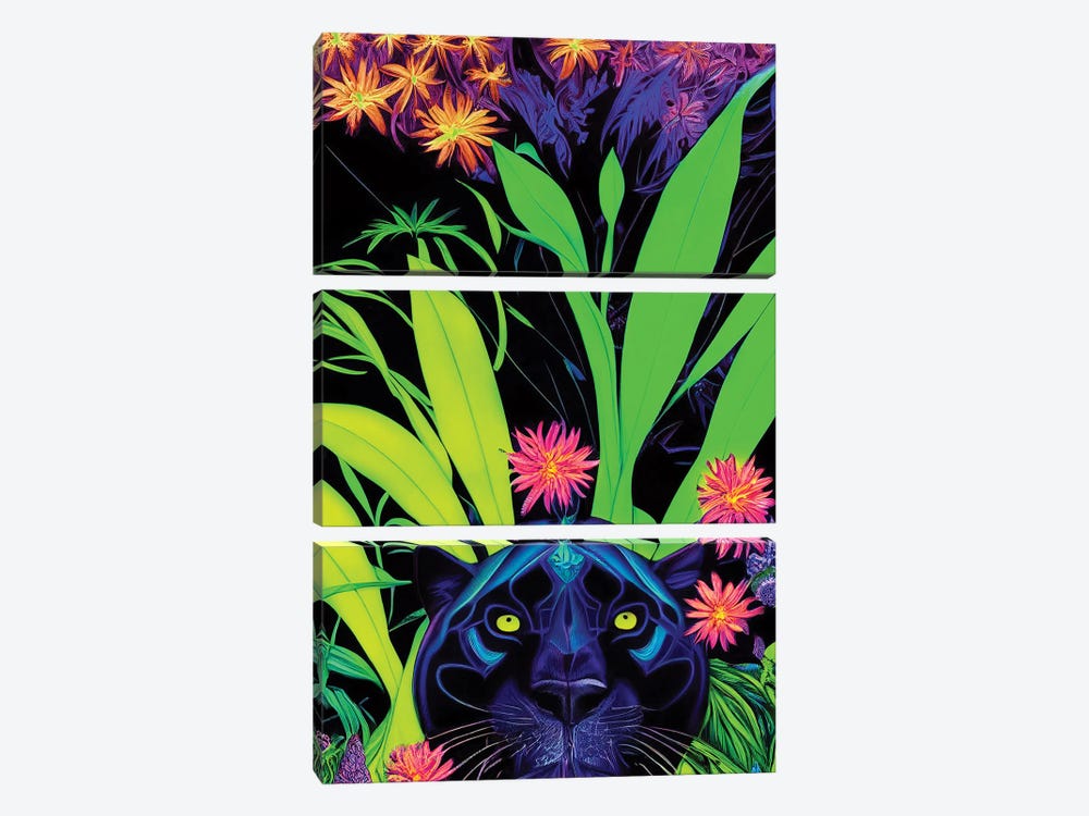 Colourful Black Panther by Gloria Sánchez 3-piece Canvas Wall Art