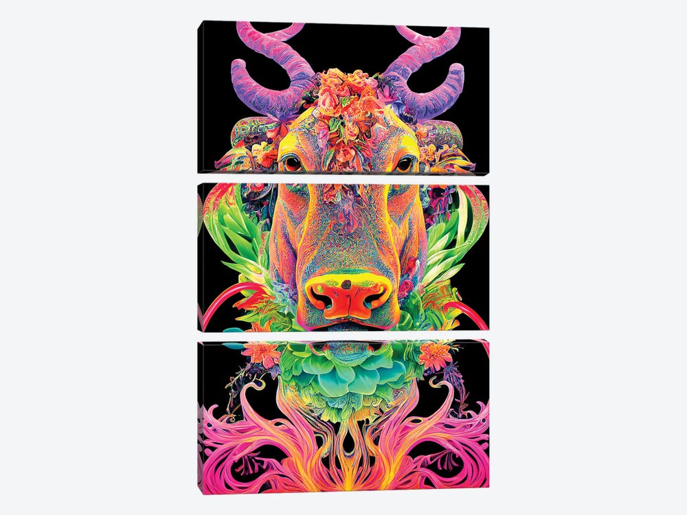 Colourful Bull by Gloria Sánchez 3-piece Canvas Art Print
