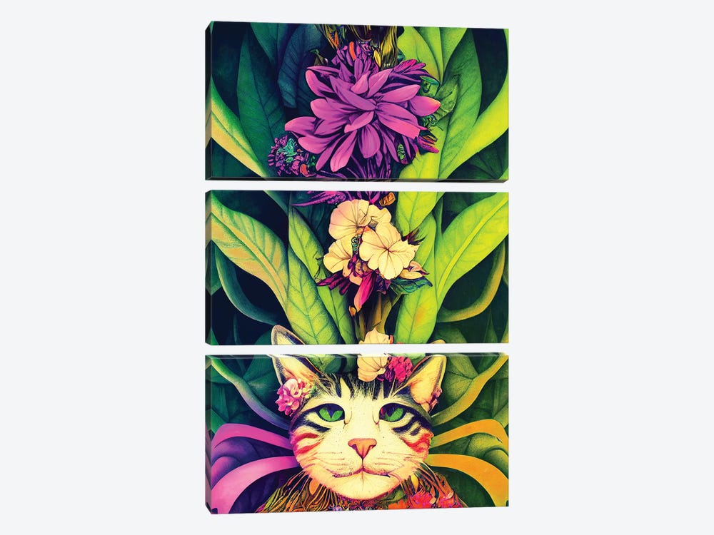 Colourful Cat by Gloria Sánchez 3-piece Canvas Art