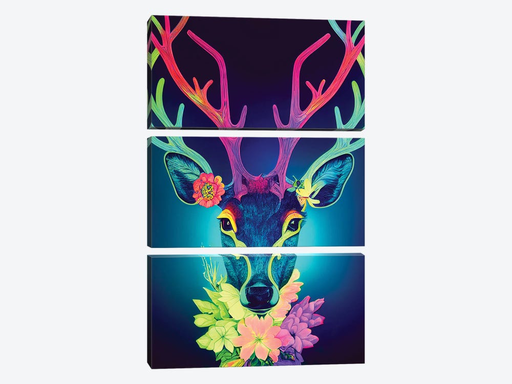Colourful Deer by Gloria Sánchez 3-piece Canvas Artwork