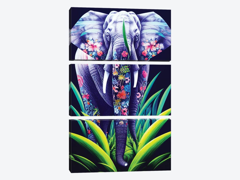 Colourful Elephant by Gloria Sánchez 3-piece Canvas Artwork