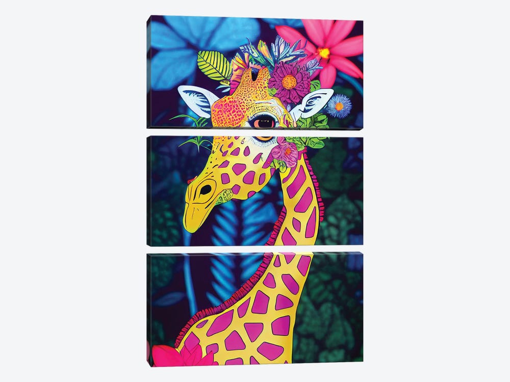 Colourful Giraffe by Gloria Sánchez 3-piece Canvas Artwork