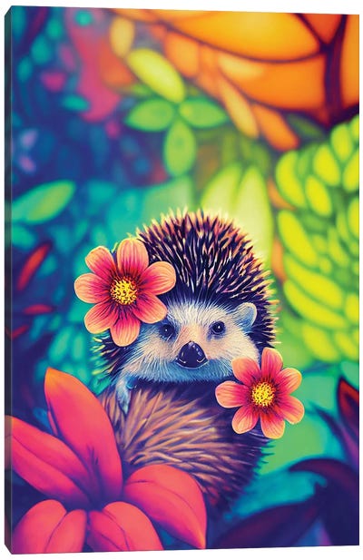 Colourful Hedgehog Canvas Art Print - Hedgehogs