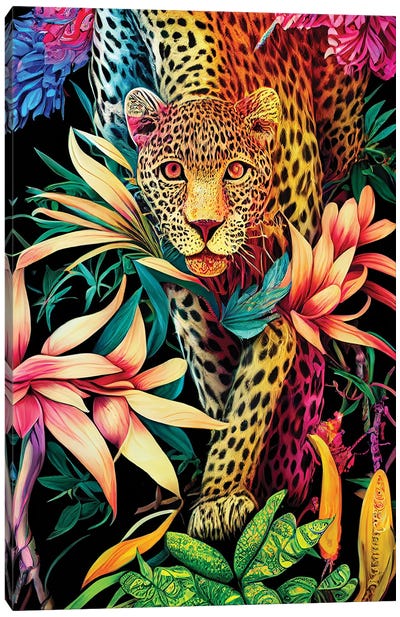 Colourful Leopard Canvas Art Print - Chromatic Kingdom