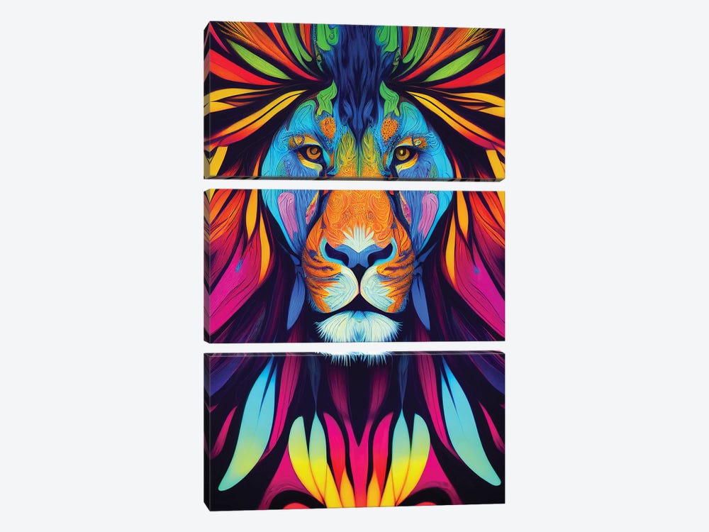 Colourful Lion by Gloria Sánchez 3-piece Canvas Wall Art