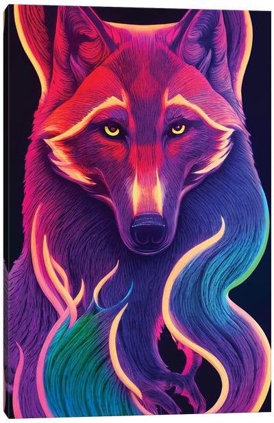 Colourful Neon Fox Canvas Art Print - Gloria Sánchez