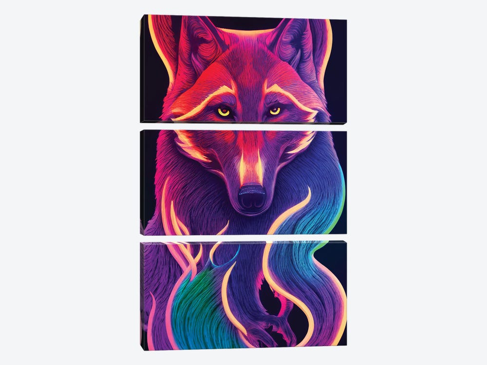 Colourful Neon Fox by Gloria Sánchez 3-piece Canvas Art Print