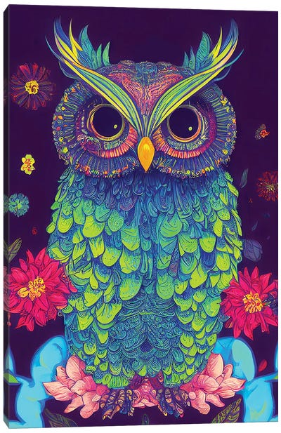 Colourful Owl Canvas Art Print - Gloria Sánchez