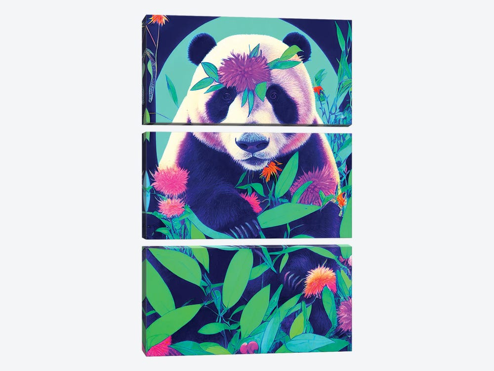 Colourful Panda Bear by Gloria Sánchez 3-piece Canvas Wall Art