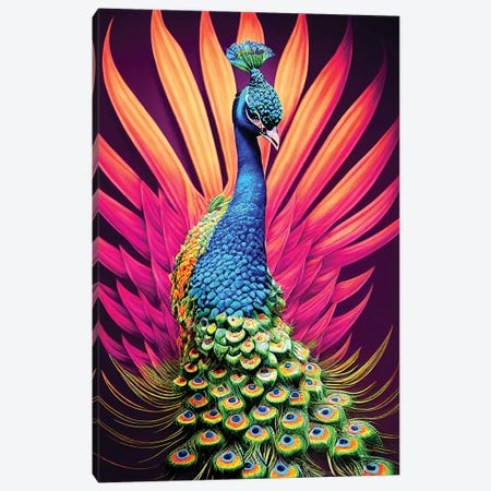 Colourful Peacock Canvas Print #GSZ93} by Gloria Sánchez Art Print