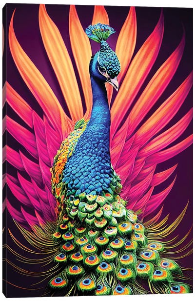 Colourful Peacock Canvas Art Print - Peacock Art