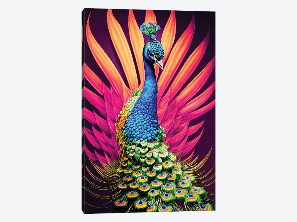 Colourful Peacock by Gloria Sánchez 1-piece Canvas Artwork